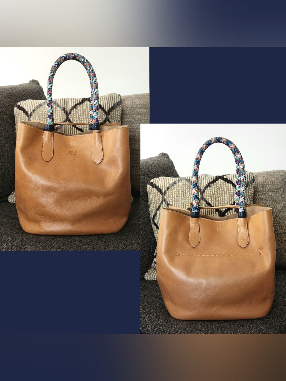 🐎RARE Polo Ralph Lauren🐎 - XL Natural Bellport Tote Bag w/Woven Handles - Picture 6 of 15